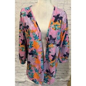 Denim Co Printed Favorite Jersey Open Cardigan w/Smocking-Orchid Size Large